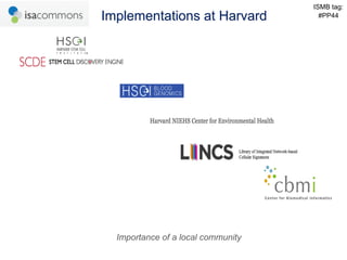ISMB tag:
Implementations at Harvard            #PP44




  Importance of a local community
 