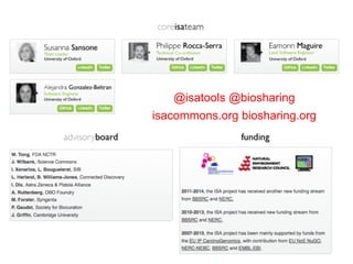 @isatools @biosharing
isacommons.org biosharing.org
 