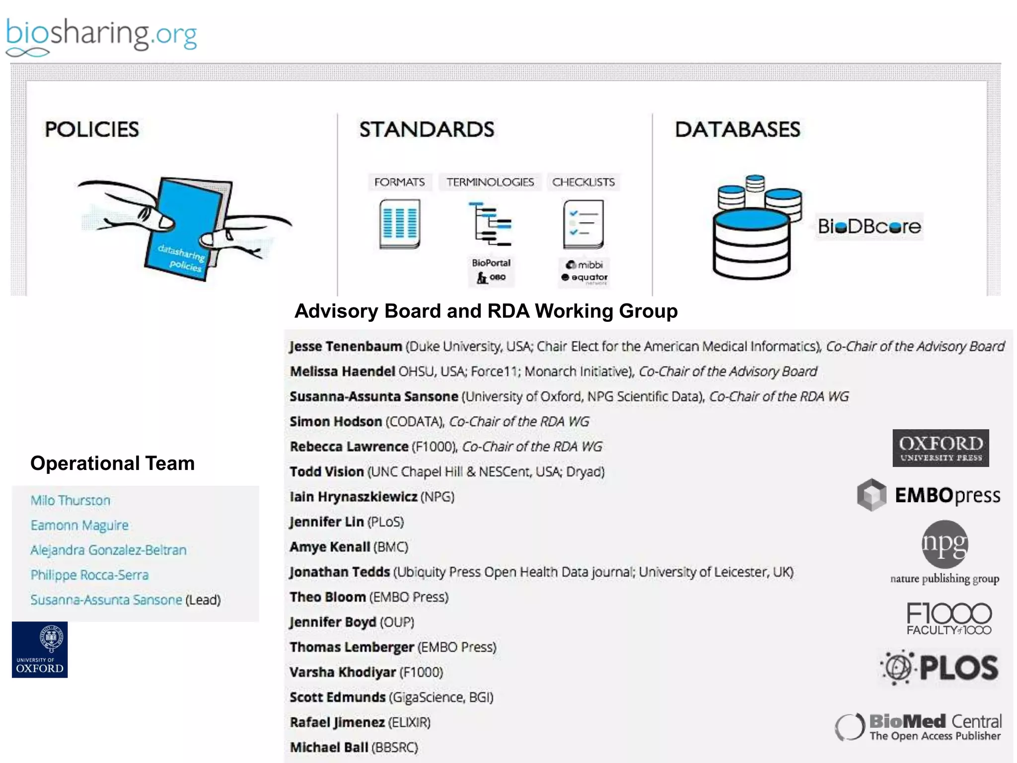Operational Team 
Advisory Board and RDA Working Group 
 