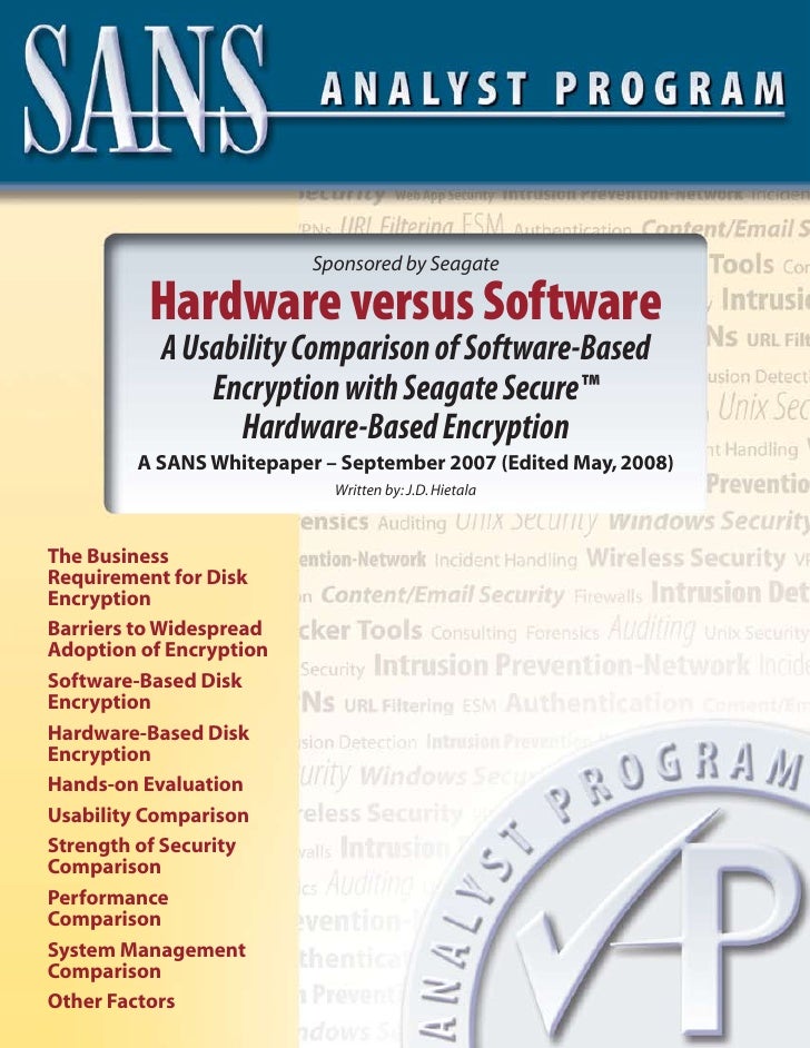 Sans Tech Paper Hardware Vs Software Encryption