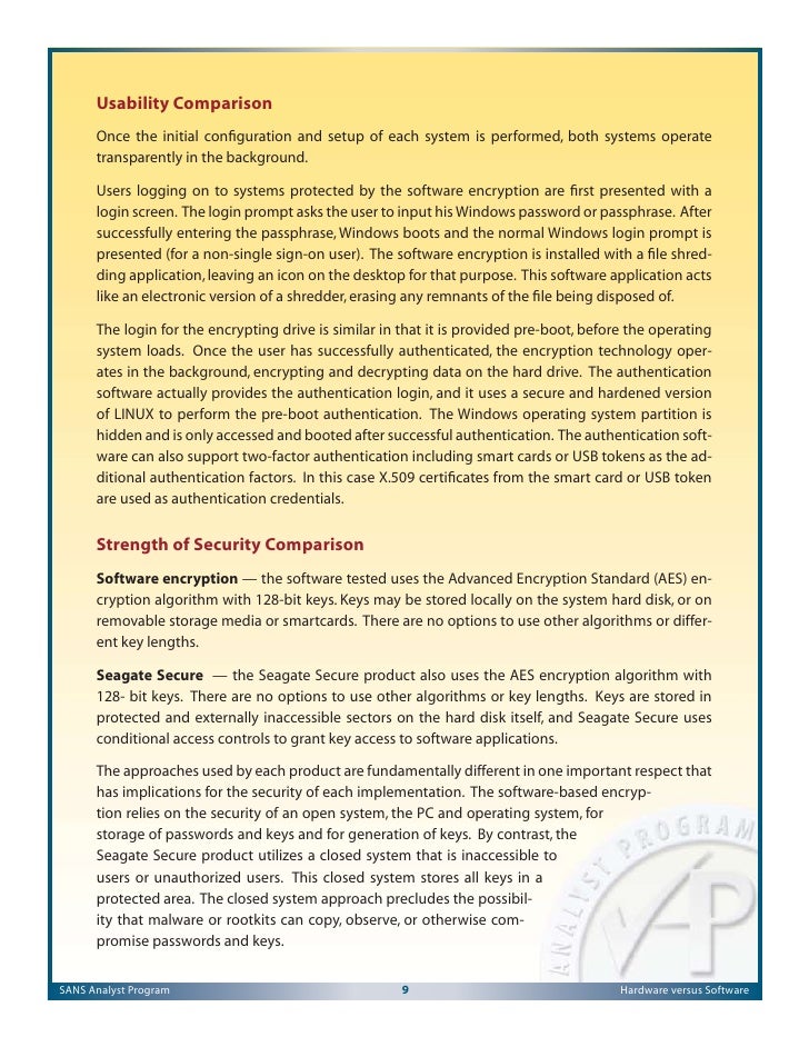 Sans Tech Paper Hardware Vs Software Encryption