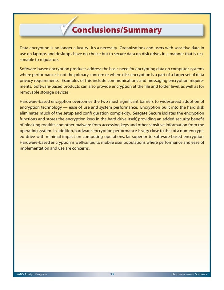 Sans Tech Paper Hardware Vs Software Encryption
