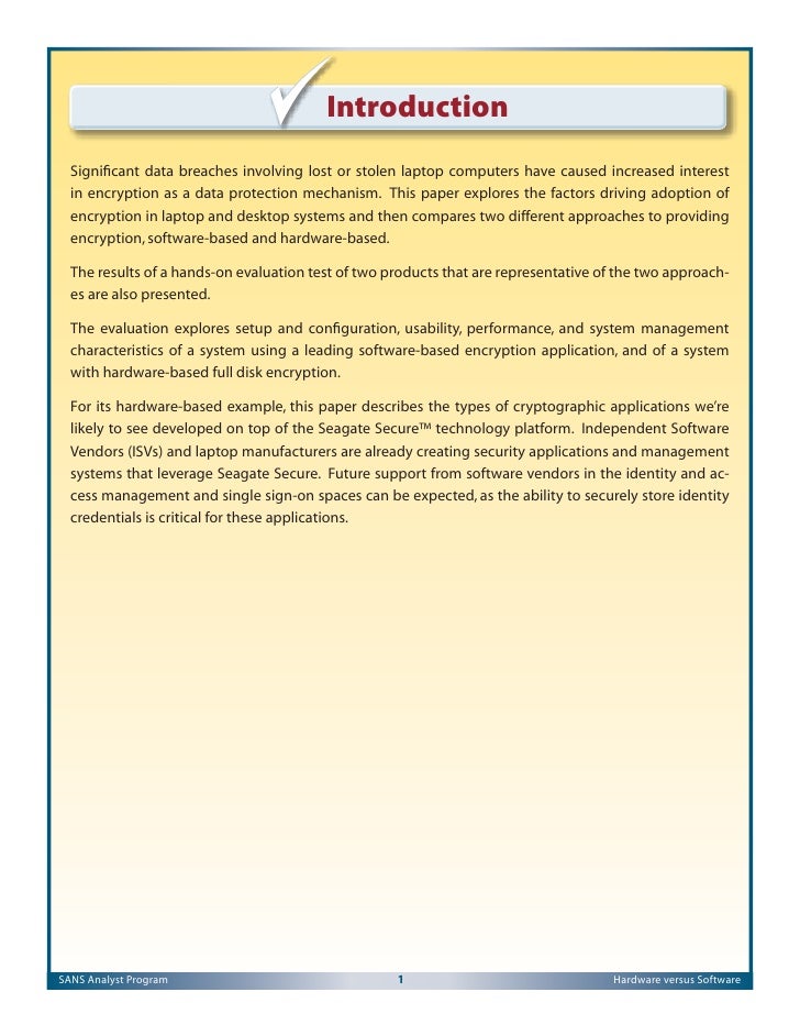 Sans Tech Paper Hardware Vs Software Encryption