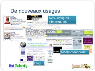 De nouveaux usages Avis / critiques d’internautes Média collaboratif Blog 