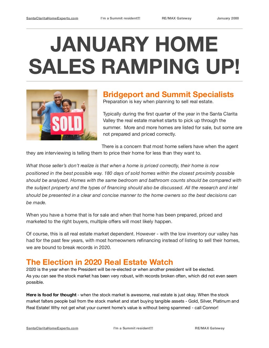 Santa Clarita home experts real estate newsletter january 2020