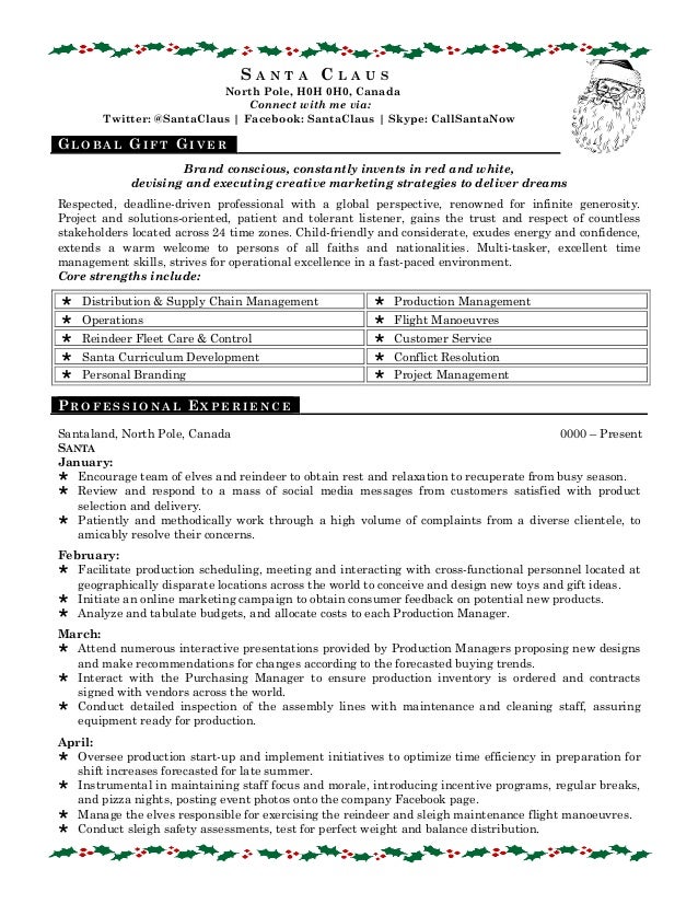Santa s Resume Global Gift Giver - Santas Resume Global Gift Giver Seeks Seasonal Employment 1 638