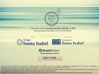 Todos os projetos, as plantas e as ilustrações artísticas podem ser alterados nas formas, dimensões, especificações, programas, cores e texturas. A decoração, os
equipamentos, os mobiliáriose o paisagismo são apenas sugestões, não fazendo parte das obrigações de entrega do imóvel.
Os dados técnicos também poderão sofrer adaptações de acordo com eventuais exigências dos órgãos públicos ou a boa técnica. As plantas poderão sofrer alterações de até
5% nas dimensões. Engenheiro responsável:Márcio Valério de CarvalhoRibeiro, CREA 1986103572.
Arquiteto responsável: AlexandreBispo dos Reis, CREA - RJ - 135251/D. Peça publicitária interna para preparação de lançamento. Proibida reprodução e distribuição.
 