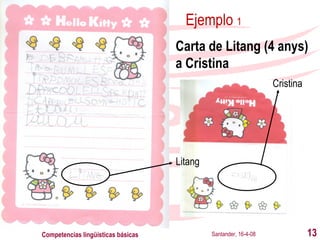 Santander, 16-4-08 Competencias lingüísticas básicas Ejemplo  1 Carta de Litang (4 anys) a Cristina Litang Cristina 
