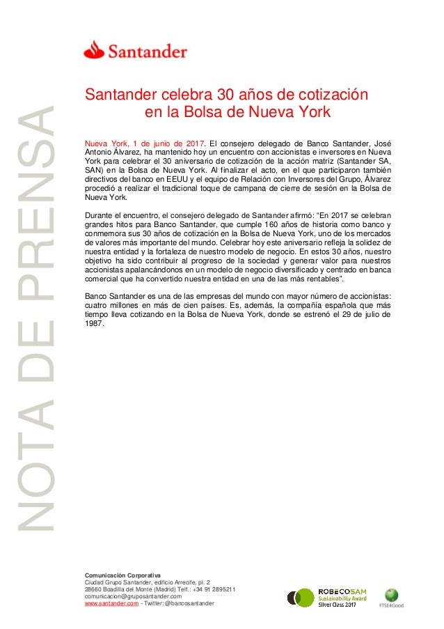 cotizacion en bolsa del banco santander santander celebra 30 a 241 os de cotizaci 243 n en la bolsa de cotizacion en bolsa del banco santander santander celebra 30 a 241 os de cotizaci 243 n en la bolsa de