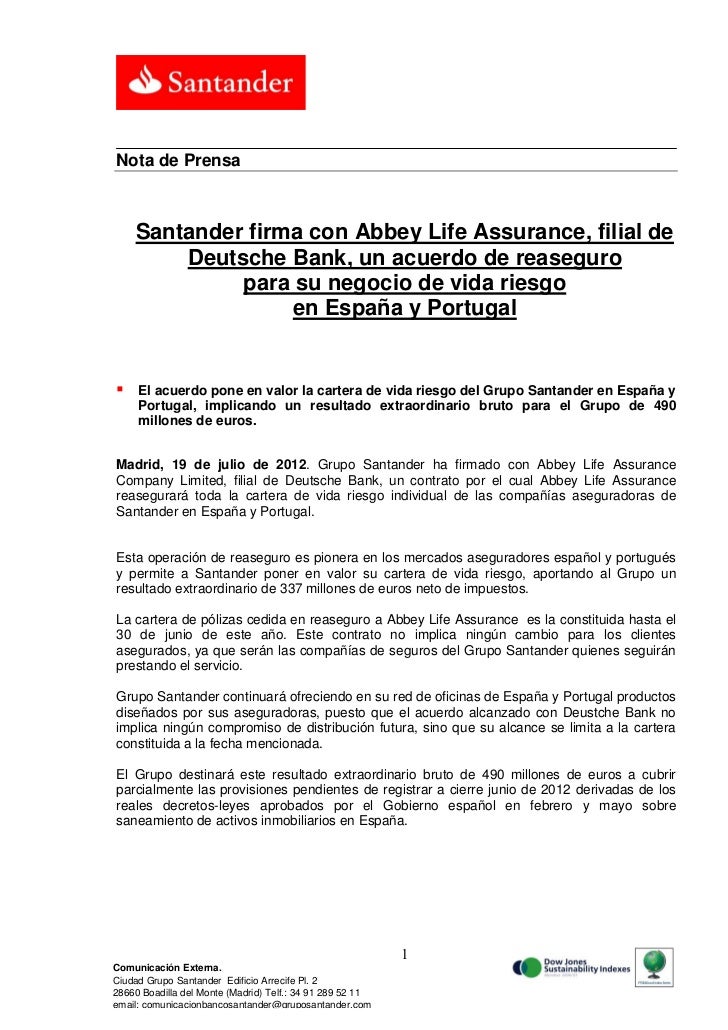 Santander Firma Con Abbey Life Assurance Filial De Deutsche Bank Un