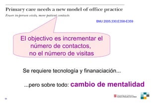 BMJ 2005;330;E358-E359 El objectivo es incrementar el número de contactos,  no el número de visitas Se requiere tecnología...