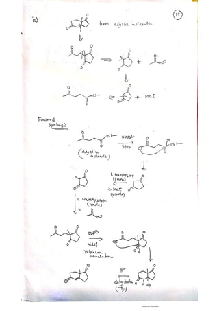 1st introduce methylvinyl
ketone, then methyl iodide and
then aldol reaction to cyclize
1.Base
2.
1. Base (1 eq.)
2. Me-I
 