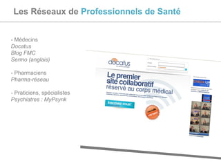 Les Réseaux de  Professionnels de Santé - Médecins Docatus Blog FMC Sermo (anglais) - Pharmaciens Pharma-réseau -  Pratici...