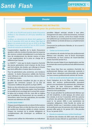 Dossier
                                                                                         Dossier (suite)

                                                                  rEfOrmE DEs rEtrAitEs
                                                        Les conséquences pour les professions libérales
                                 En	2003,	la	loi	FILLON	avait	porté	la	durée	d’assurance	            possibles (départ anticipé, retraite à taux plein,
                                 vieillesse	 à	 162	 trimestres	 en	 2010	 pour	 bénéficier	 du	     changement de statut, rachat de trimestres, montant
                                 taux	plein.	                                                        de la décote ou surcote, cumul d’un emploi retraite
                                 A	 défaut,	 un	 mécanisme	 de	 décote	 était	 appliqué. La	         non plafonné) qui constitueront les leviers éventuels
                                 loi	 du	 9	 novembre	 2010	 vient	 de	 relever	 l’âge	 légal	 de	   pour améliorer sa retraite de base ou complémentaire
                                 départ	à	la	retraite	de	60	à	62	ans	en	2018,	et	de	l’âge	           future.
                                 de	départ	à	taux	plein	de	65	à	67	ans	en	2023	(suivant	             Concernant les professions libérales, la loi a ouvert 3
                                 l’année	de	naissance	du	bénéficiaire).	                             possibilités (2) :
a L i a n t i s - pôl e s anté




                                 L’augmentation régulière de la durée d’assurance                    1. Cotiser sur le revenu estimé
                                 ajoutée à celle du nombre d’années dans la moyenne
                                 des revenus conduit inévitablement à une baisse du                  Les cotisations de retraite de base des professionnels
                                 taux de remplacement du dernier revenu, et donc                     libéraux sont calculées, sous la forme d’acomptes
                                 à une augmentation de la prise en charge de la                      provisionnels, sur leurs revenus de l’avant-dernière
                                 différence par l’assuré.                                            année d’activité (année N-2).

                                 La CNAVTS (1) note que la durée moyenne d’activité                  Elles font ensuite l’objet d’une régularisation une fois
                                 des jeunes générations tend à baisser du fait d’une                 le montant des revenus professionnels définitivement
                                 part de la durée, des études, qui s’allonge et d’autre              connu.
                                 part de la difficulté à s’insérer dans la vie active.               Pour mieux faire face aux variations d’activité, les
                                 Pour les générations plus anciennes, une tendance                   professionnels libéraux sont désormais autorisés à
                                 subsiste : la durée d’assurance validée des femmes                  calculer leurs cotisations provisionnelles de retraite
                                 reste inférieure à celle des hommes, même si l’écart                sur leurs revenus professionnels estimés de l’année.
                                 se réduit peu à peu.                                                2. Créer un cas de rachat des périodes non cotisées
                                 En effet les femmes travaillent de plus en plus et                  Avant l’adoption de la loi Fillon de 2003, certains
                                 gagnent des trimestres (jusqu’à 12) au titre de                     statuts des sections professionnelles pouvaient
                                 l’assurance vieillesse des parents au foyer (AVPF).                 prévoir une exonération du paiement des cotisations
                                 Basée sur des estimations de croissance économique                  du régime de base d’assurance vieillesse des
                                 et de réduction du chômage jugées trop favorables,                  professions libérales pendant les premières années
                                 la nouvelle loi est une étape qui a surtout fait	«sauter»           d’exercice de la profession.
                                 le tabou de la retraite à 60 ans, mais elle ne réglera              Pour ne pas pénaliser les professionnels libéraux qui
                                 pas le problème de financement de nos retraites et                  ont été empêchés, à cette époque, de cotiser pour
                                 nécessitera, selon l’avis des spécialistes, de nouvelles            leur retraite, la loi du 9 novembre 2010 les autorise
                                 mesures aux alentours de 2020.                                      à racheter des périodes d’activité ayant donné lieu,
                                                                                                     avant le 1er janvier 2004, à une exonération de
                                 aLors quoi faire ?                                                  cotisation obligatoire. Cette faculté de rachat est
                                 Chaque assuré disposera de son relevé d’informations                toutefois limitée aux 2 premières années d’exercice
                                 (GIP et EIG) pour faire un état des lieux de sa carrière,           de la profession pour les pensions de retraite de base
                                 du nombre de trimestres validés et cotisés, mesurer                 prenant effet après le 1er janvier 2011. Elle prendra
                                 l’impact du montant de la retraite obligatoire et                   fin au 1er janvier 2016.
                                 complémentaire afin d’anticiper ou améliorer sa
                                                                                                     3. Etendre la majoration pour enfant handicapé
                                 situation.
                                                                                                     La réforme des retraites de 2003 avait créé au profit
                                 Il pourra ainsi utiliser les informations ou indicateurs            des assurés sociaux élevant ou ayant élevé un enfant



                                                                                                                                                                2
 