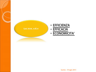 Santhià - 10 luglio 2013
• EFFICIENZA
• EFFICACIA
• ECONOMICITA’
 