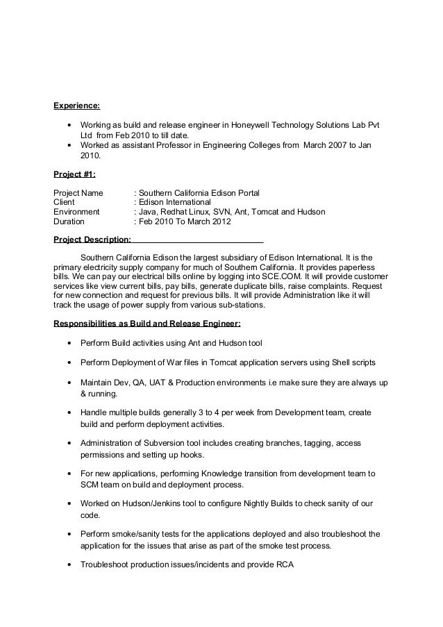 build engineer resume release