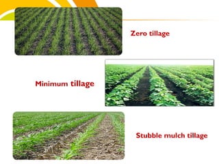 Minimum tillage
Zero tillage
Stubble mulch tillage
cost.
 