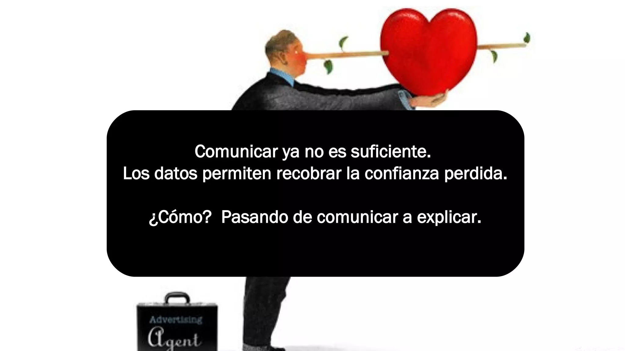 Comunicar ya no es suficiente.
Los datos permiten recobrar la confianza perdida.
¿Cómo? Pasando de comunicar a explicar.
 