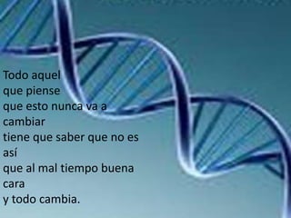 Todo aquelque pienseque esto nunca va a cambiartiene que saber que no es asíque al mal tiempo buena caray todo cambia.