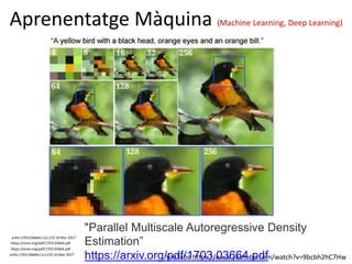 Aprenentatge Màquina (Machine Learning, Deep Learning)
YouTube https://www.youtube.com/watch?v=9bcbh2hC7Hw
"Parallel Multiscale Autoregressive Density
Estimation”
https://arxiv.org/pdf/1703.03664.pdf
https://arxiv.org/pdf/1703.03664.pdf
arXiv:1703.03664v1 [cs.CV] 10 Mar 2017
https://arxiv.org/pdf/1703.03664.pdf
arXiv:1703.03664v1 [cs.CV] 10 Mar 2017
 