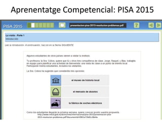 Aprenentatge Competencial: PISA 2015
http://www.mecd.gob.es/dctm/inee/internacional/pisa-2015/presentacion-pisa-
2015-resolucion-problemas.pdf?documentId=0901e72b81c38e4a
 