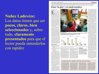 Nuñez Ladevéze: Los datos tienen que ser  pocos, claros, bien seleccionados  y, sobre todo,  claramente presentados  para que el lector pueda entenderlos con rapidez 