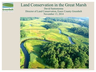Land Conservation in the Great Marsh 
David Santomenna 
Director of Land Conservation, Essex County Greenbelt 
November 13, 2014  