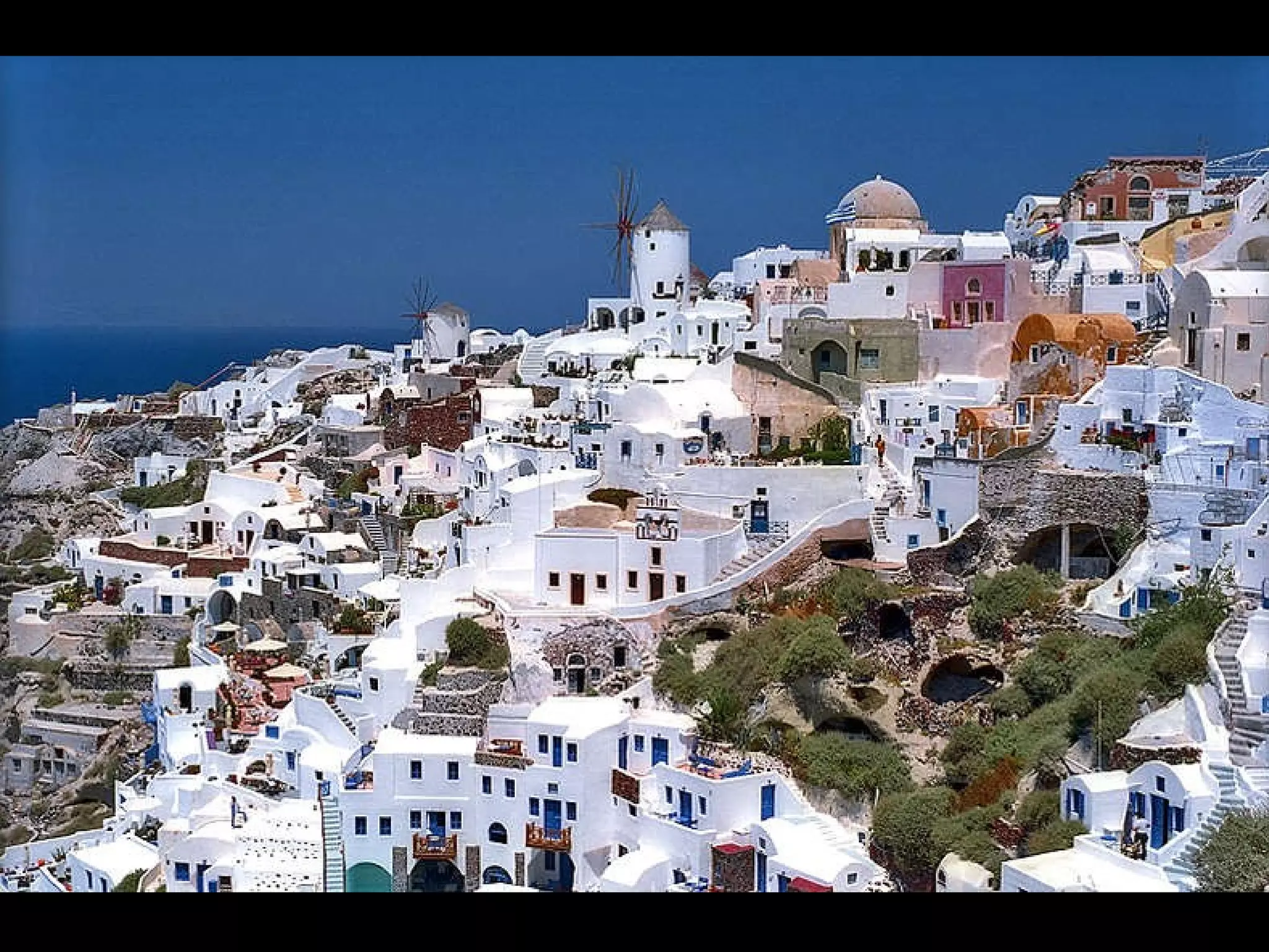 SANTORINI ISLAND HISTORY   Santorini during the antiquity was known as Strogili. The island took its circular form because of the volcano explosions. The island was inhabited by Phoenicians which named it Kallisti or most beautiful, and the Dorians called it Thira because of their king. On the 15th century a big explosion affected the island and sunk its central part shaping the Caldera. The name Santorini dates from the 12th century and is a relic of Frankish rule when it was known as Santa Irini.  Minoan culture flourished in Santorini until the 2000 B.C.  when the island’s development was halted by a volcanic eruption. According to historical sources, the eruption darkened the entire Aegean, scattering ash and creating 250-meter high tidal waves that travelled with speeds of 300 kilometres per hour and washed away cities on Crete and Egypt. In some myths, Santorini is identified with the lost continent of Atlantis.  Thira came under Persian rule and later allied itself with Sparta, although in 426 B.C. it passed under the hegemony of Athens. It was subsequently conquered by the Ptolemies and later the Romans. During the Byzantine era, Thira was a part of the Aegean Sea Province, or Thema, then later became part of the Duchy of Naxos before falling to the Venetians. The latter period is marked by the conversion of large segments of the population to the Catholic faith. In 1537, the island fell to Barbarossa’s pirates and in 1579 was taken by the Turks. From 1770 to 1774, it was under Russian rule and in 1832 became a part of the newly formed Modern Greek state.  