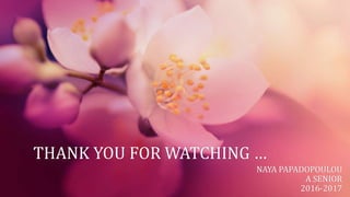 THANK YOU FOR WATCHING …
NAYA PAPADOPOULOU
A SENIOR
2016-2017
 