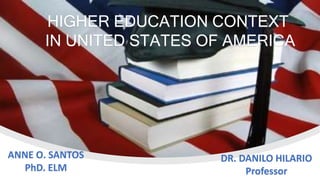 HIGHER EDUCATION CONTEXT
IN UNITED STATES OF AMERICA
ANNE O. SANTOS
PhD. ELM
DR. DANILO HILARIO
Professor
 