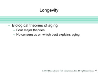 Longevity Biological theories of aging Four major theories No consensus on which best explains aging 