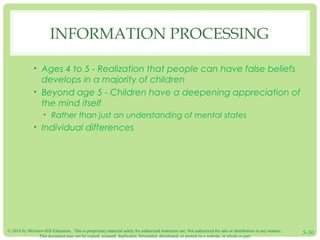 INFORMATION PROCESSING 
• Ages 4 to 5 - Realization that people can have false beliefs 
develops in a majority of children...