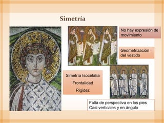 Simetría
No hay expresión de
movimiento
Geometrización
del vestido
Simetría Isocefalía
Frontalidad
Rigidez
Falta de perspectiva en los pies
Casi verticales y en ángulo
 