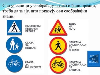 Сви учесници у саобраћају, а тако и ђаци прваци,
треба да знају, шта показују ови саобраћајни
знаци.
ВРАТИ
СЕ
НАЗАД!
 