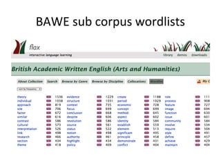 BAWE sub corpus wordlists
 