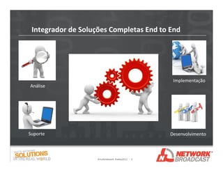 Integrador de Soluções Completas End to End




                                                  Implementação
Análise




Suporte                                          Desenvolvimento



                   #multinetwork #abta2012 - 3
 