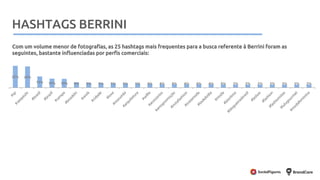 Metodologia
Com um volume menor de fotografias, as 25 hashtags mais frequentes para a busca referente à Berrini foram as
seguintes, bastante influenciadas por perfis comerciais:
HASHTAGS BERRINI
 