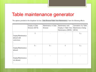 Table maintenance generator
 