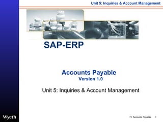 Accounts Payable  Version 1.0 Unit 5: Inquiries & Account Management SAP-ERP 