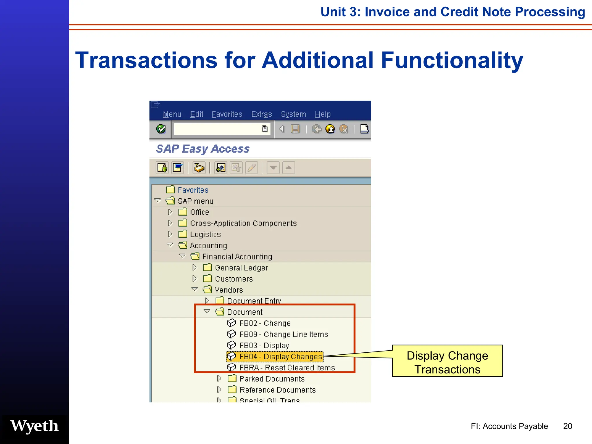 Transactions for Additional Functionality Display Change Transactions 