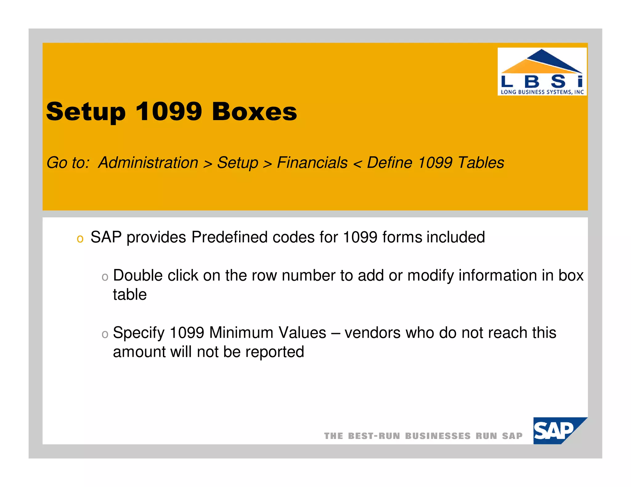 Sap business-one-1099-setup-and-processing | PDF