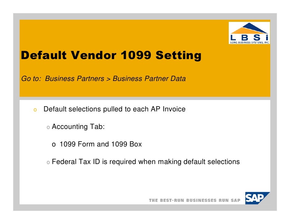 vendors form for 1099 business one 1099 Sap processing setup and