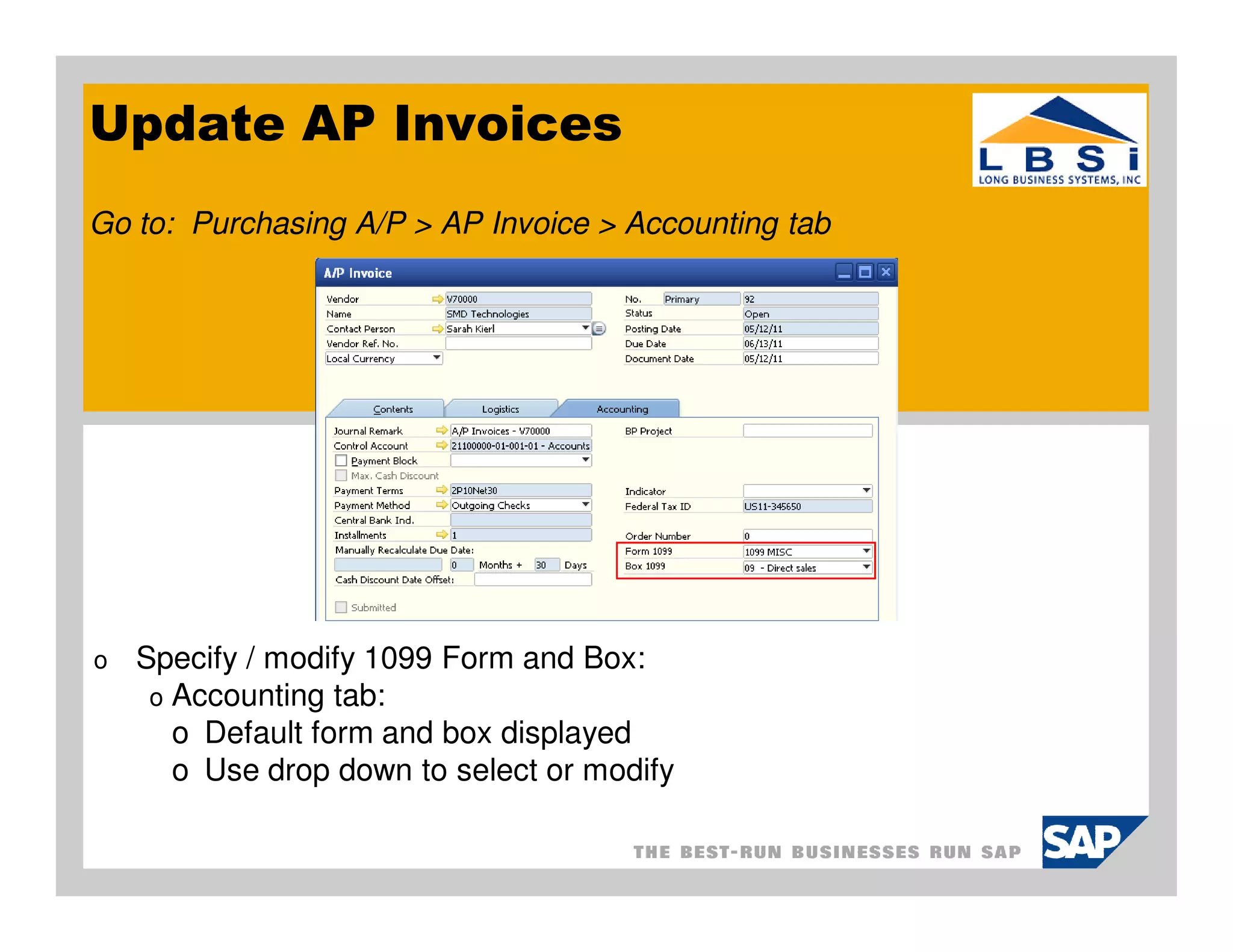 SAP business-one-1099-setup-and-processing | PDF