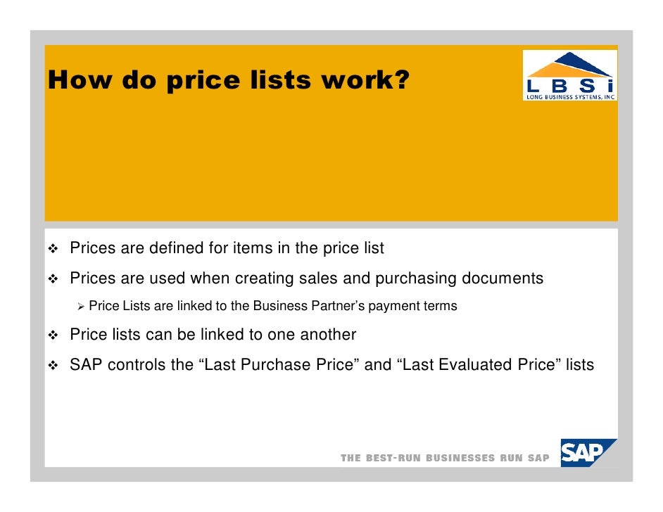 how to use sap business one price lists in 8 81