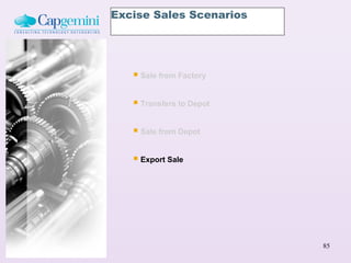 Excise Sales Scenarios




    Sale from Factory

    Transfers to Depot

    Sale from Depot

    Export Sale




                          85
 