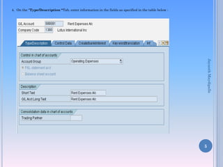 4. On the “Type/Description “Tab, enter information in the fields as specified in the table below :

Jayanth Maydipalle

5

 