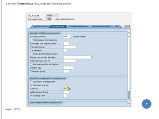 3. On the “Control Data “Tab, make the following entries:
Input : (PTO)
7
 