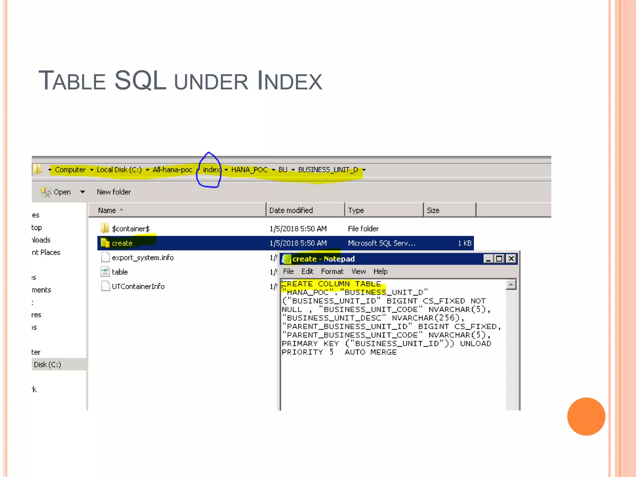 TABLE SQL UNDER INDEX
 