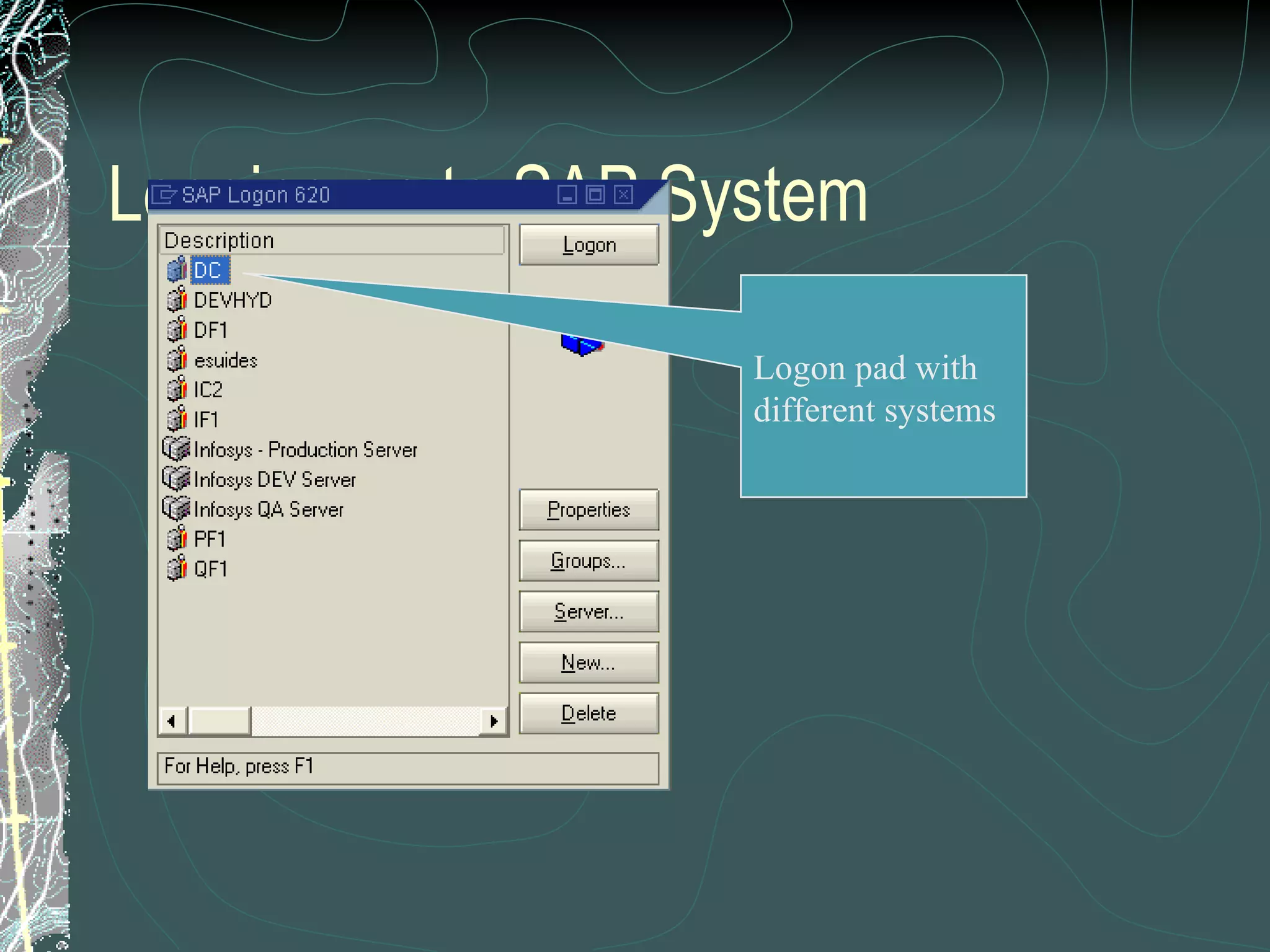 Logging on to SAP System Logon pad with different systems 