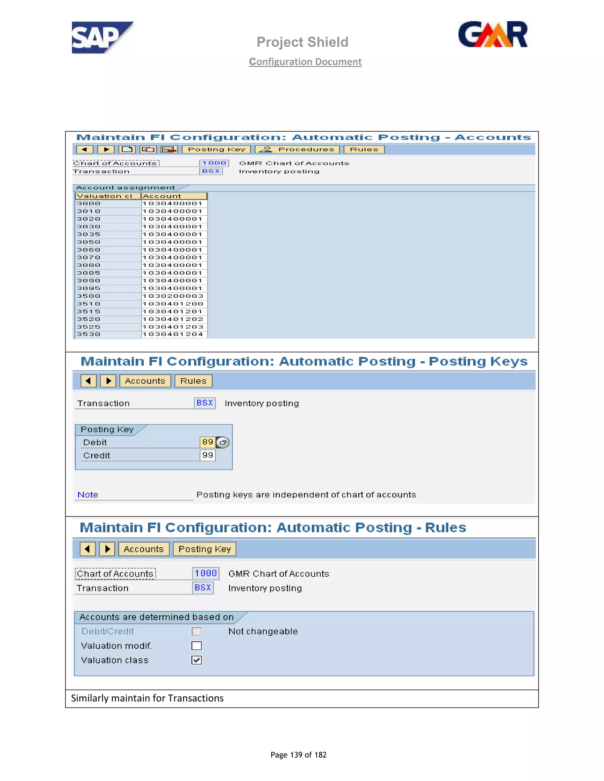 Project Shield
configuration Document
Page 139 of 182
Similarly maintain for Transactions
 